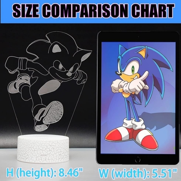 NEW 3D Sonic Hedgehog Anime Night Light LED Illusion Lamp Multi Color Table Lamp - Picture 3 of 7